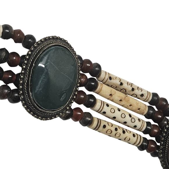 Natural Stone Bohemian Cabachon Concha Belt Carved Bone Beads Four Strands Small - Picture 8 of 12